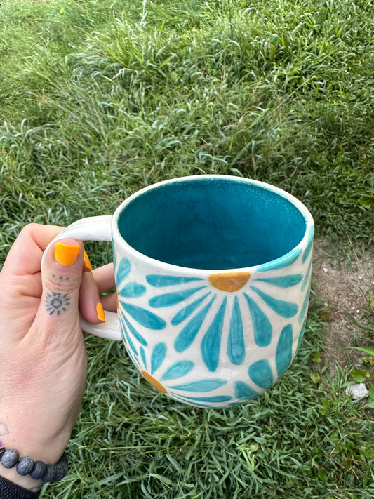 Turquoise Flower Mug (17oz)